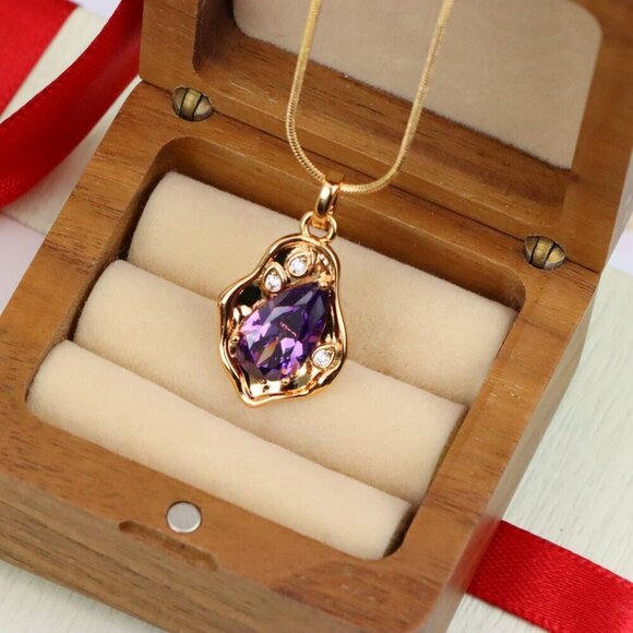 "Elegant Purple Teardrop Pendant in Gold Plated Frame, XPPT1734 - Picture 7 of 13